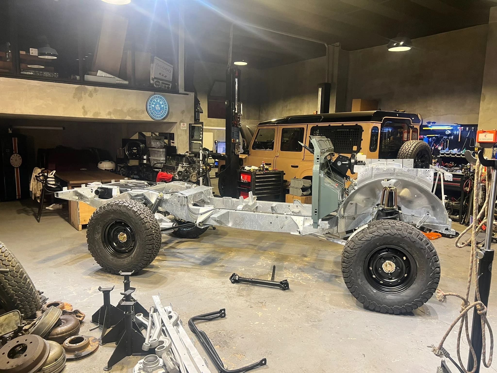Defender chassis and body being rebuilt in the Altera workshop